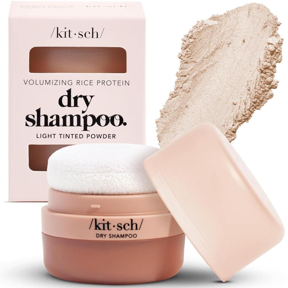 imageKitsch Dry Shampoo Powder for Women ampamp Men Dry Shampoo for Dark Hair wRice Protein  Unscented Volumizing No White Cast Non Toxic Non Aerosol Organic Paraben ampamp Benzene Free Travel Size  8gLight