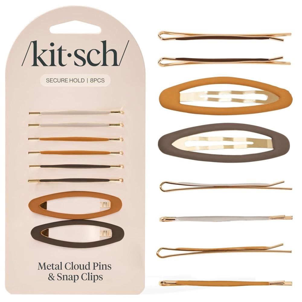 imageKitsch Hair Clips for Women ampamp Bobby Pins  Gold Metal Snap Hair Barrettes for Women  Stylish No Slip PainFree  Ideal for Everyday Hairstyles  Sedona 8pc Set
