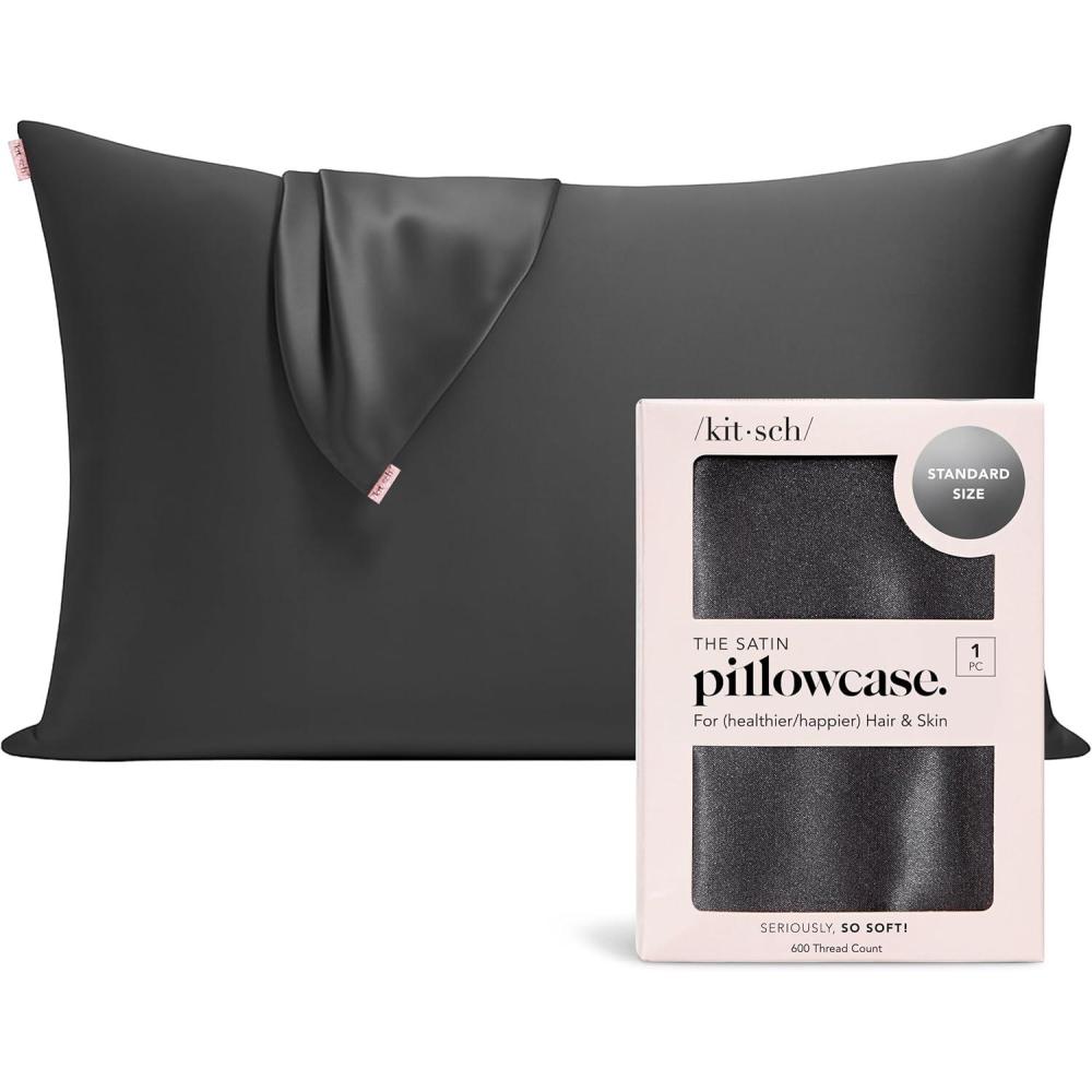 imageKitsch Holiday Satin Pillowcase with Zipper for Hair and Skin Softer Than Silk Pillow Cases 2 Pack Cooling Pillow Covers Machine Washable WrinkleFree Satin Queen Size Set of 2 19quotx26quot BlushCharcoal