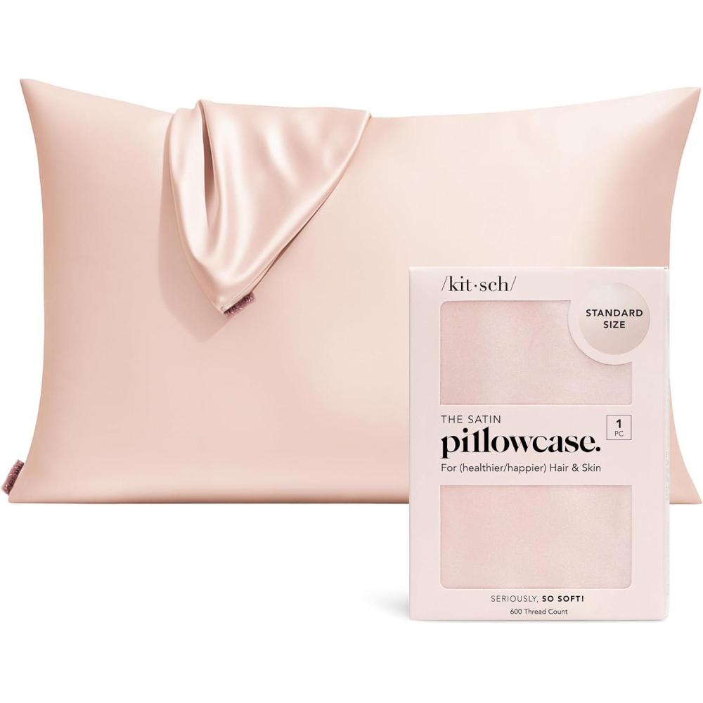 imageKitsch Holiday Satin Pillowcase with Zipper for Hair and Skin Softer Than Silk Pillow Cases 2 Pack Cooling Pillow Covers Machine Washable WrinkleFree Satin Queen Size Set of 2 19quotx26quot BlushBlush