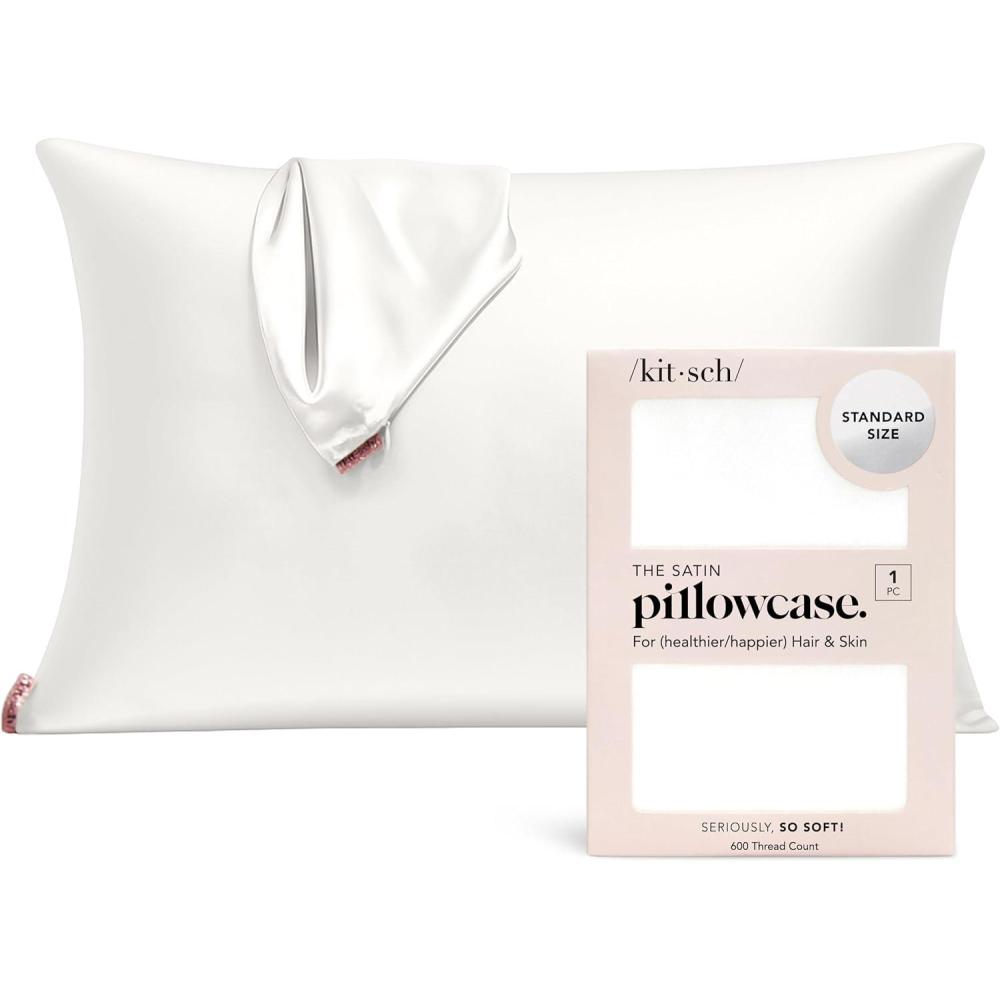 imageKitsch Holiday Satin Pillowcase with Zipper for Hair and Skin Softer Than Silk Pillow Cases 2 Pack Cooling Pillow Covers Machine Washable WrinkleFree Satin Queen Size Set of 2 19quotx26quot BlushIvory