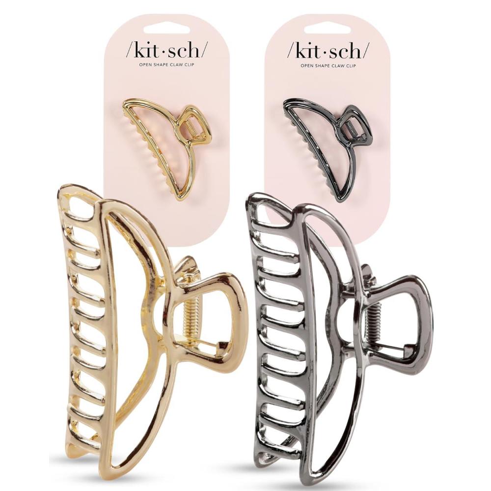 imageKitsch Metal Hair Clips for Women  Durable ampamp Elegant Metal Claw Clips Perfect for Everyday Use ampamp Special Occasions  Ideal Gifts for Women  Gold 1 PcGold  Hematite 2 Pieces