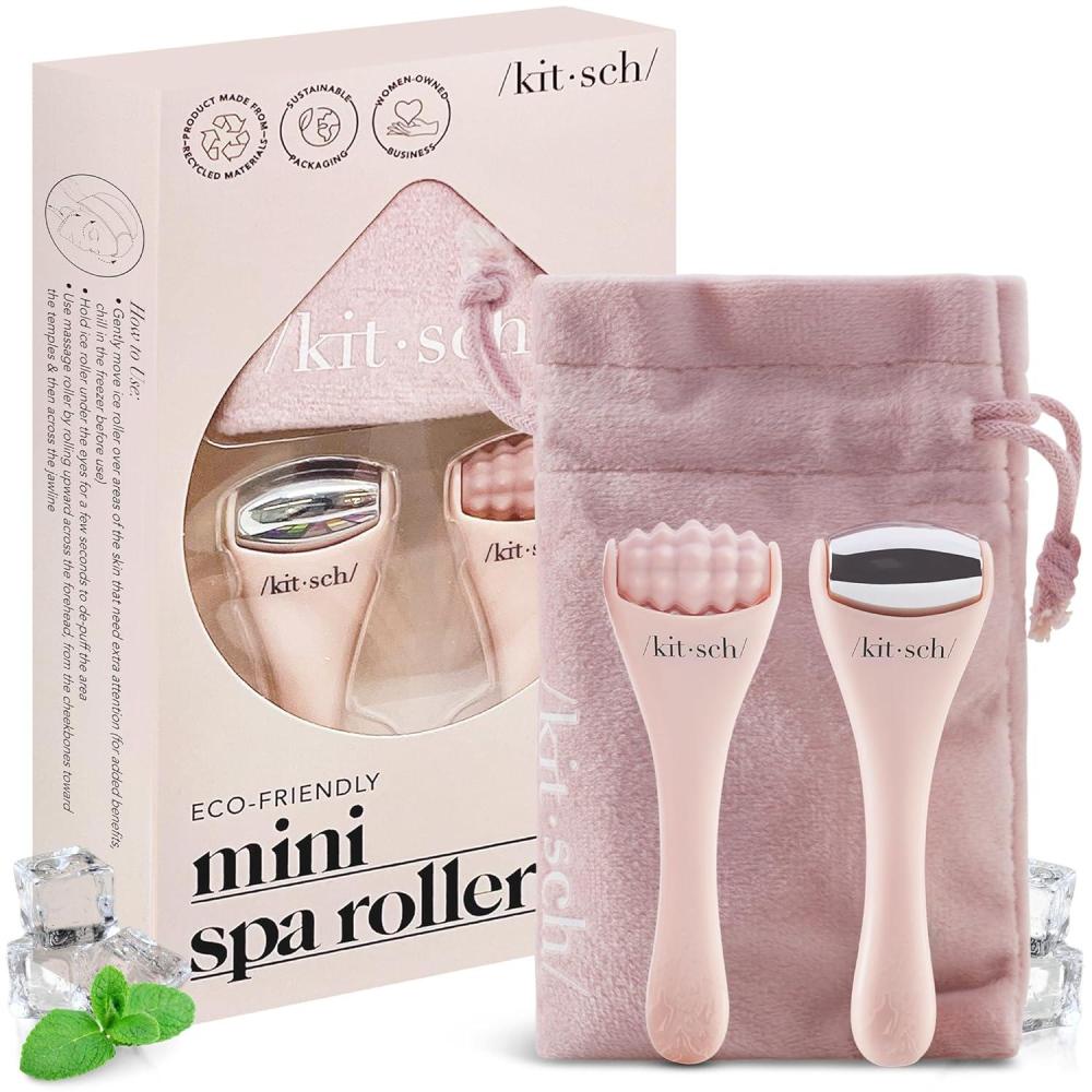 imageKitsch Mini Facial Roller ampamp Ice Face Roller Skin Care Tool Set for Women  Face Massager for Puffy Eyes Cold Therapy Lymphatic Drainage Massager Self Care Gifts for Women ampamp Men  BlushBlush