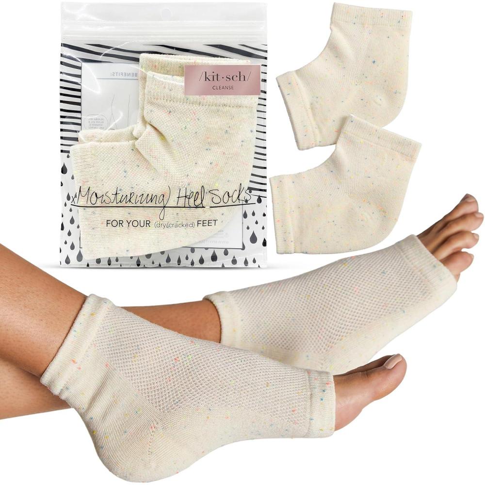 imageKitsch Moisturizing Socks for Cracked Heel Treatment  Reusable Spa Socks for Women ampamp Men with Insulated Gel Lining  Overnight Heel Socks for Dry Cracked Feet Hydrating OpenToe Design  1 PairCream