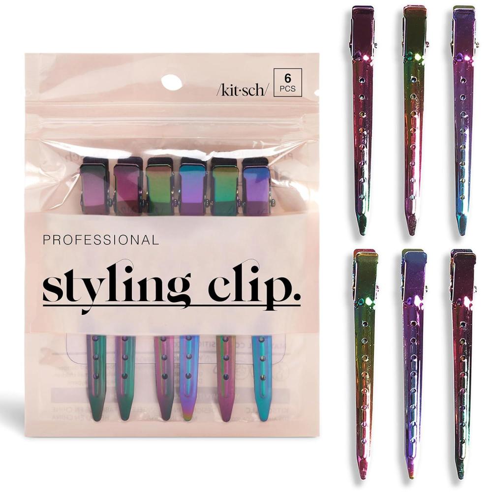 imageKitsch Professional Alligator Clips for Hair Styling  35quot Aluminum Hair Sectioning Clips for Salon ampamp Makeup Application  Ideal Gifts for Women  Rose Gold 6 PcsIridescent