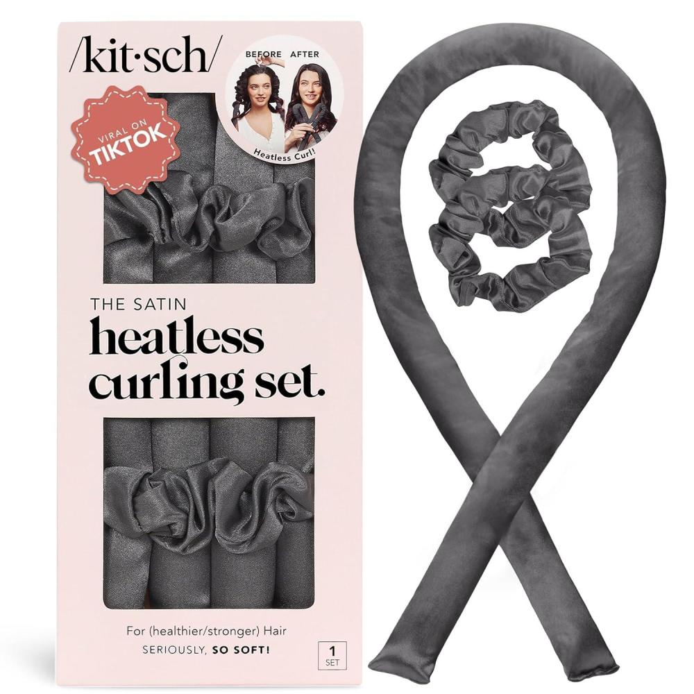 imageKitsch Satin Heatless Curling Set  Heatless Curls Overnight with 34quot Hair Curler ampamp 2 Satin Scrunchies  Comfortable Hair Curlers to Sleep In for FrizzFree No Heat Damage Styling  Sunset Tie Dye02 Charcoal
