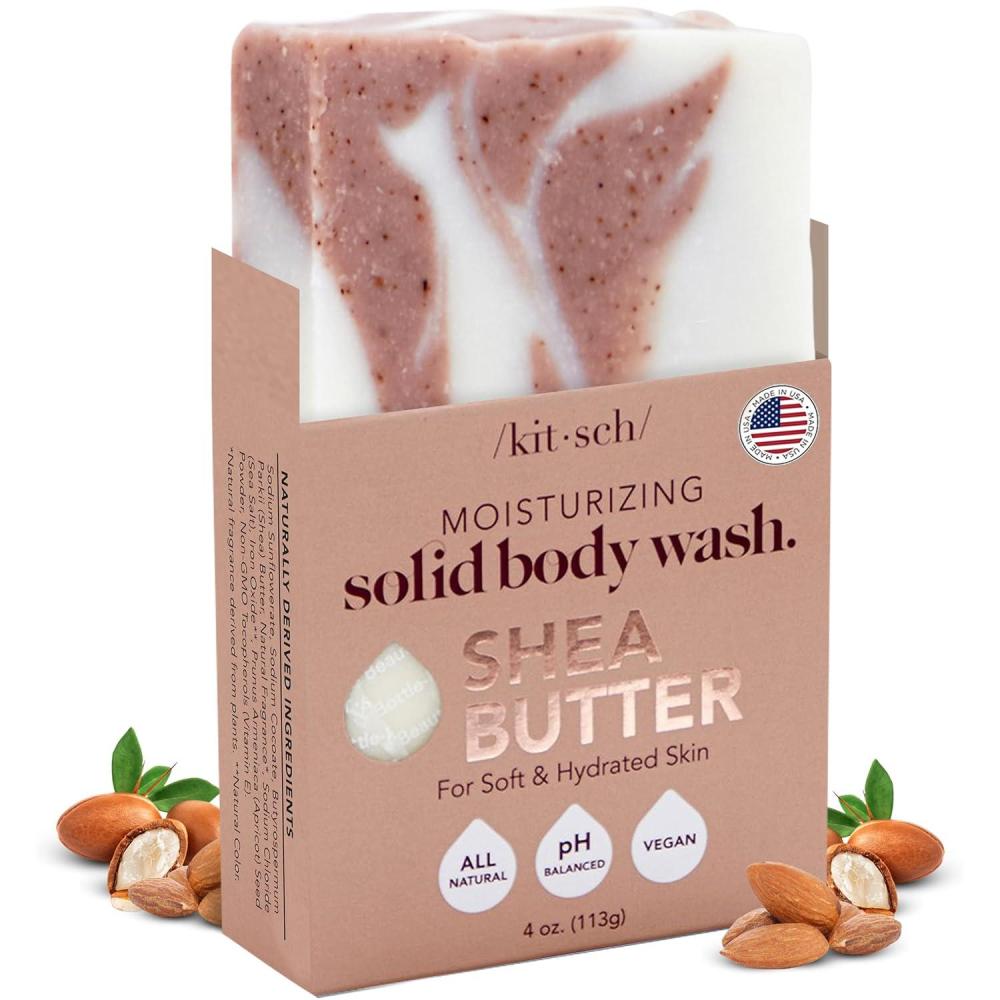 imageKitsch Shea Butter Exfoliating Body Wash Bar  Moisturizing Bar Soap ampamp Gentle Soap Bar with PlantBased Exfoliants  Hydrates Softens ampamp Soothes Skin  Paraben Silicone ampamp SulfateFree  4 oz