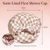 imageKitsch Love ampamp Comfort 2PC Spa Set  Satin Lined Reusable Waterproof Shower Cap and XL Quick Dry Hair Towel Wrap for Women Microfiber Towel Flexi Shower Cap For All Hair Types  Terracotta Checker