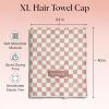 imageKitsch Love ampamp Comfort 2PC Spa Set  Satin Lined Reusable Waterproof Shower Cap and XL Quick Dry Hair Towel Wrap for Women Microfiber Towel Flexi Shower Cap For All Hair Types  Terracotta Checker