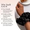 imageKitsch Recycled Satin Ruffle Scrunchie  Gentle Hair Scrunchie for Women EcoFriendly Hair Tie No Damage Soft Satin Scrunchie ampamp Hair Accessories  Stylish Ponytail Holder  Black