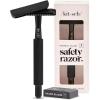 imageKitsch Double Edge Safety Razors for Women and Men with 5 Blade Refills Extra Long Handle ampamp Silicone Cap Reusable Single Blade Razor for Shaving and Travel Essentials  BlackBlack Double Edge Safety Razor for Women  Men
