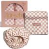 imageKitsch Love ampamp Comfort 2PC Spa Set  Satin Lined Reusable Waterproof Shower Cap and XL Quick Dry Hair Towel Wrap for Women Microfiber Towel Flexi Shower Cap For All Hair Types  Terracotta Checker