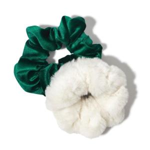 imageElf x Kitsch Scrunchies  No Crease Hair Ties for Girls Scrunchies for Women  2pcs Green Velvet ampamp White Faux Fur