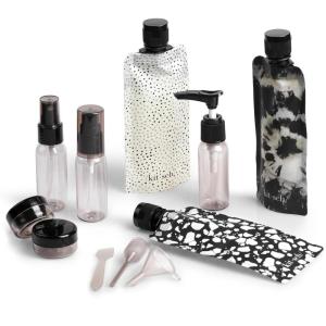 imageKitsch 11 PCS Travel Bottles for Toiletries  Travel Essentials Kit for Shampoo Conditioner Lotion ampamp More  TSA Approved Travel Bottles LeakProof Refillable Travel Size Containers  Black ampamp IvoryBlack Tie Dye