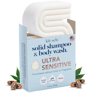 imageKitsch 2in1 Shampoo Bar and Body Wash  Ultra Sensitive Vegan ampamp Natural 5Ingredient Formula Bar Soap for Hair ampamp Body  ScentFree ParabenFree  For Sensitive Scalp ampamp Skin  32 oz