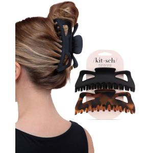 imageKitsch 5 Inch Large Claw Clips for Thick and Long Hair  Strong Grip Jumbo Claw Clip for AllDay Hold  2pcs Matte Oversized Hair Accessories  Ideal Gifts for Women  Black ampamp Tortoise DesignTortoise and Black 2 Pieces  Jumbo