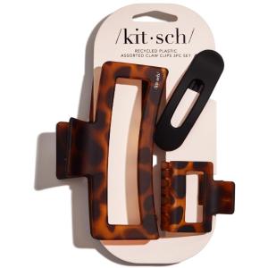 imageKitsch Assorted Hair Claw Clips Recycled Plastic Clips Large Medium and Small Sizes for Styling Thick or Thin Hair Versatile and Sustainable Hair Claws Set of 3 Black and TortoiseBlack  Tortoise Rectangle