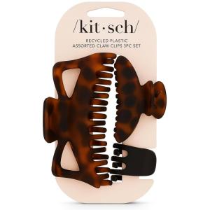 imageKitsch Assorted Hair Claw Clips Recycled Plastic Clips Large Medium and Small Sizes for Styling Thick or Thin Hair Versatile and Sustainable Hair Claws Set of 3 Black and TortoiseBlack  Tortoise Jumbo