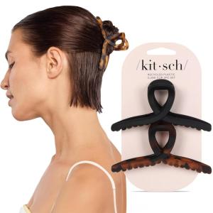 imageKitsch Banana Clip  Retro 80s Style Hair Clips for Women Secure ampamp Durable No Crease Banana Clips for Styling Ponytails ampamp Updos  Ideal Gifts for Women  Black ampamp Tort 2pc SetTortoise and Black 2 Pieces  Large Loop