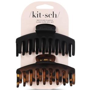 imageKitsch Banana Clip  Retro 80s Style Hair Clips for Women Secure ampamp Durable No Crease Banana Clips for Styling Ponytails ampamp Updos  Ideal Gifts for Women  Black ampamp Tort 2pc SetBlack Oversized Matte Hair Clip