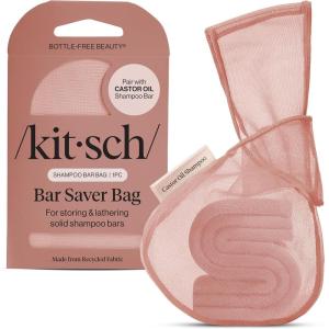 imageKitsch Bar Soap Saver Bag  Patented Mesh Bag Soap Holder for Castor Oil Shampoo Bar with Tag Identifier  Extends Use ampamp Prevents Soggy Mess  Recycled Mesh Beauty Pouch EcoFriendlyCastor Oil Shampoo Bar Bag