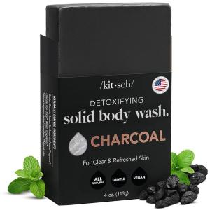 imageKitsch Charcoal Soap Body Wash Bar  Detoxifying Bar Soap with Activated Charcoal  Gently Removes Excess Oil ampamp Impurities Clears Pores Firms ampamp Moisturizes Skin  Made in USA  4 oz