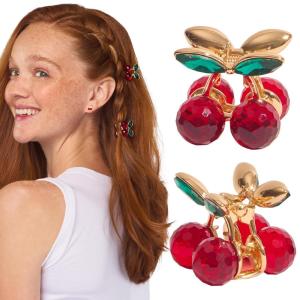 imageKitsch Cherry Small Hair Clips for Women  Rhinestones Small Claw Clips  Electroplated Metal Springs and AntiRust Finish  Strong Hold for Updo and Cute Half Up Styles  Ideal Gifts for Women  2pcs
