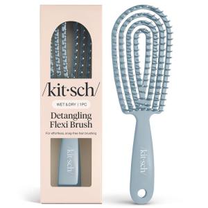 imageKitsch Detangler Brush  Flexible Curly Hair Brush for Women Men ampamp Kids  Detangling Hairbrush with Bendable Frame and UltraSmooth Bristles for Wet or Dry Strands  Soft VioletHaze Blue