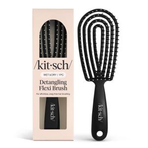 imageKitsch Detangler Brush  Flexible Curly Hair Brush for Women Men ampamp Kids  Detangling Hairbrush with Bendable Frame and UltraSmooth Bristles for Wet or Dry Strands  Soft VioletBlack