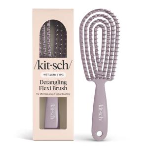 imageKitsch Detangler Brush  Flexible Curly Hair Brush for Women Men ampamp Kids  Detangling Hairbrush with Bendable Frame and UltraSmooth Bristles for Wet or Dry Strands  Soft VioletSoft Violet