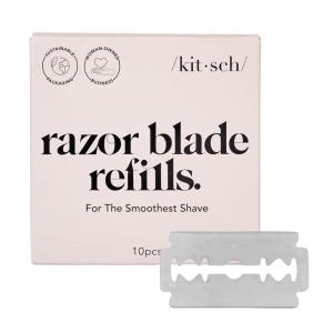 imageKitsch Double Edge Safety Razors for Women and Men with 5 Blade Refills Extra Long Handle ampamp Silicone Cap Reusable Single Blade Razor for Shaving and Travel Essentials  BlackDouble Edge Razor Blades Refills