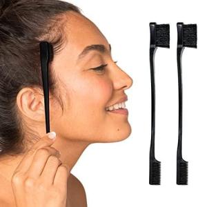 imageKitsch Double Sided Edge Control Hair Brushes for Women  Edge Brush with Soft Nylon Bristles  For Bangs Hairline Eyebrows ampamp Lashes  2 Pcs Black