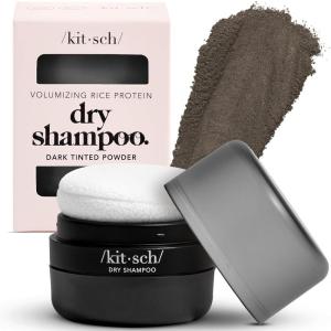 imageKitsch Dry Shampoo Powder for Women ampamp Men Dry Shampoo for Dark Hair wRice Protein  Unscented Volumizing No White Cast Non Toxic Non Aerosol Organic Paraben ampamp Benzene Free Travel Size  8gDark