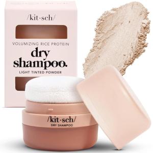 imageKitsch Dry Shampoo Powder for Women ampamp Men Dry Shampoo for Dark Hair wRice Protein  Unscented Volumizing No White Cast Non Toxic Non Aerosol Organic Paraben ampamp Benzene Free Travel Size  8gLight