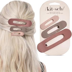 imageKitsch Flat Claw Clips for Women  Strong Grip Comfortable Design  Durable Plastic Glossy Finish  Lay Down Claw Clip  For All Hair Types  Ideal Gifts for Women  Terracotta 3pcsTerracota