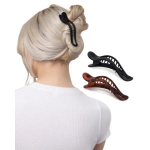 imageKitsch Flat Hair Clips for Women  Strong Hold No Slip Grip Flat Claw Clips For Secure and Comfortable Look  Durable Recycled Plastic Hair Accessories  Ideal Gifts for Women  Black ampamp Tortoise 2pcCurve