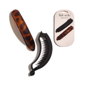 imageKitsch Hair Clips for Women  Recycled Plastic Hair Accessories for Low Ponytail  Matte Ponytail Clips  Creaseless Hair Barrettes for Women  2 Pcs Black and Tortoise