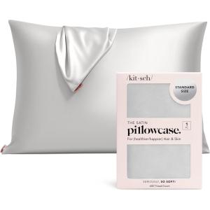 imageKitsch Holiday Satin Pillowcase with Zipper for Hair and Skin Softer Than Silk Pillow Cases 2 Pack Cooling Pillow Covers Machine Washable WrinkleFree Satin Queen Size Set of 2 19quotx26quot BlushSilver
