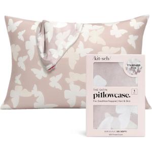 imageKitsch Holiday Satin Pillowcase with Zipper for Hair and Skin Softer Than Silk Pillow Cases 2 Pack Cooling Pillow Covers Machine Washable WrinkleFree Satin Queen Size Set of 2 19quotx26quot BlushChampagne Butterfly