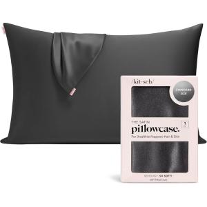 imageKitsch Holiday Satin Pillowcase with Zipper for Hair and Skin Softer Than Silk Pillow Cases 2 Pack Cooling Pillow Covers Machine Washable WrinkleFree Satin Queen Size Set of 2 19quotx26quot BlushCharcoal