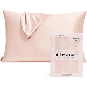 imageKitsch Holiday Satin Pillowcase with Zipper for Hair and Skin Softer Than Silk Pillow Cases 2 Pack Cooling Pillow Covers Machine Washable WrinkleFree Satin Queen Size Set of 2 19quotx26quot BlushBlush