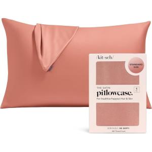 imageKitsch Holiday Satin Pillowcase with Zipper for Hair and Skin Softer Than Silk Pillow Cases 2 Pack Cooling Pillow Covers Machine Washable WrinkleFree Satin Queen Size Set of 2 19quotx26quot BlushTerracotta