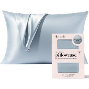 imageKitsch Holiday Satin Pillowcase with Zipper for Hair and Skin Softer Than Silk Pillow Cases 2 Pack Cooling Pillow Covers Machine Washable WrinkleFree Satin Queen Size Set of 2 19quotx26quot BlushHaze Blue