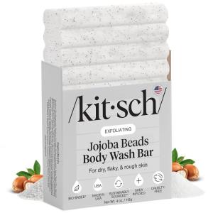 imageKitsch Jojoba Beads Exfoliating Body Wash Bar  Nourishing Bar Soap with Shea Butter ampamp Aloe for Dry Flaky Skin  Soap bar ampamp Body Scrub for Smooth Refreshed Skin  Rosemary ampamp Cedarwood Scent  4 oz