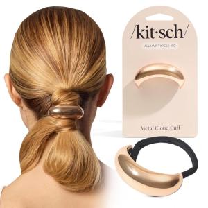imageKitsch Medium Hair Cuffs for Braids ampamp Ponytails  Sleek Hair Ties No Damage for Women  Recycled Plastic ampamp Nylon Elastics  Stylish ampamp Durable  Black ampamp Tort 2pcsMGold