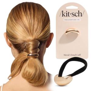 imageKitsch Medium Hair Cuffs for Braids ampamp Ponytails  Sleek Hair Ties No Damage for Women  Recycled Plastic ampamp Nylon Elastics  Stylish ampamp Durable  Black ampamp Tort 2pcsSGold