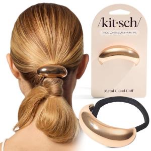 imageKitsch Medium Hair Cuffs for Braids ampamp Ponytails  Sleek Hair Ties No Damage for Women  Recycled Plastic ampamp Nylon Elastics  Stylish ampamp Durable  Black ampamp Tort 2pcsLGold