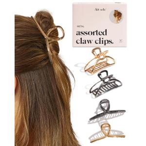 imageKitsch Metal Hair Clips for Women  Durable ampamp Elegant Metal Claw Clips Perfect for Everyday Use ampamp Special Occasions  Ideal Gifts for Women  Gold 1 PcGold  Hematite 4 Pieces  Assorted