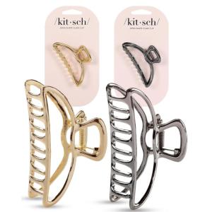 imageKitsch Metal Hair Clips for Women  Durable ampamp Elegant Metal Claw Clips Perfect for Everyday Use ampamp Special Occasions  Ideal Gifts for Women  Gold 1 PcGold  Hematite 2 Pieces