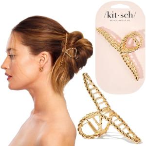 imageKitsch Metal Hair Clips for Women  Durable ampamp Elegant Rope Design Metal Claw Clips Perfect for Everyday Use ampamp Special Occasions  Gold  Ideal Gifts for Women 1 PcGold Rope